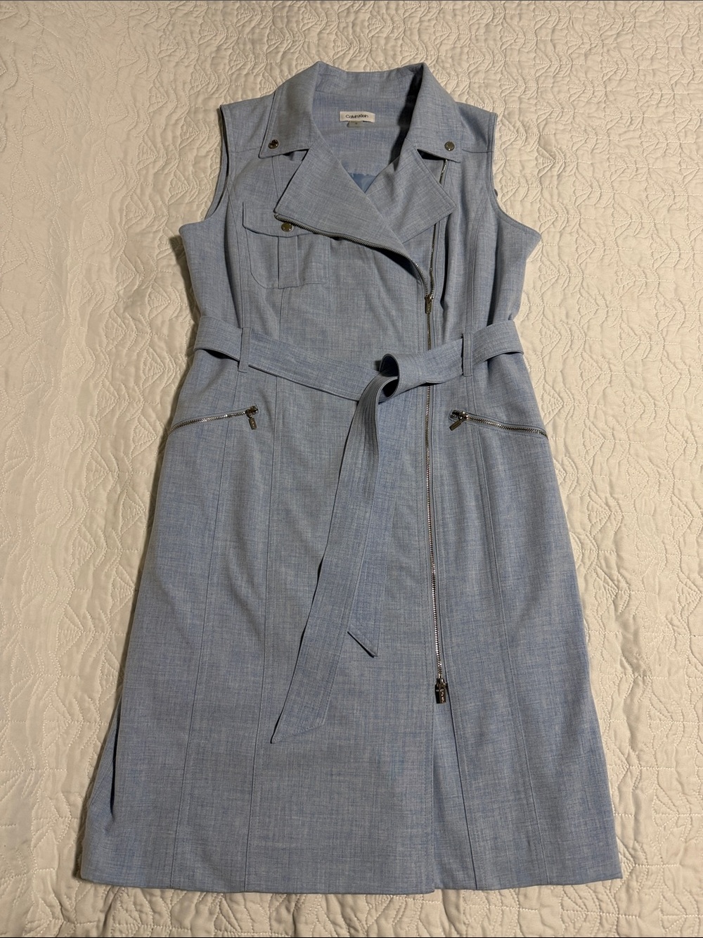 Calvin Klein Light Blue Sleeveless Belted Midi Dress